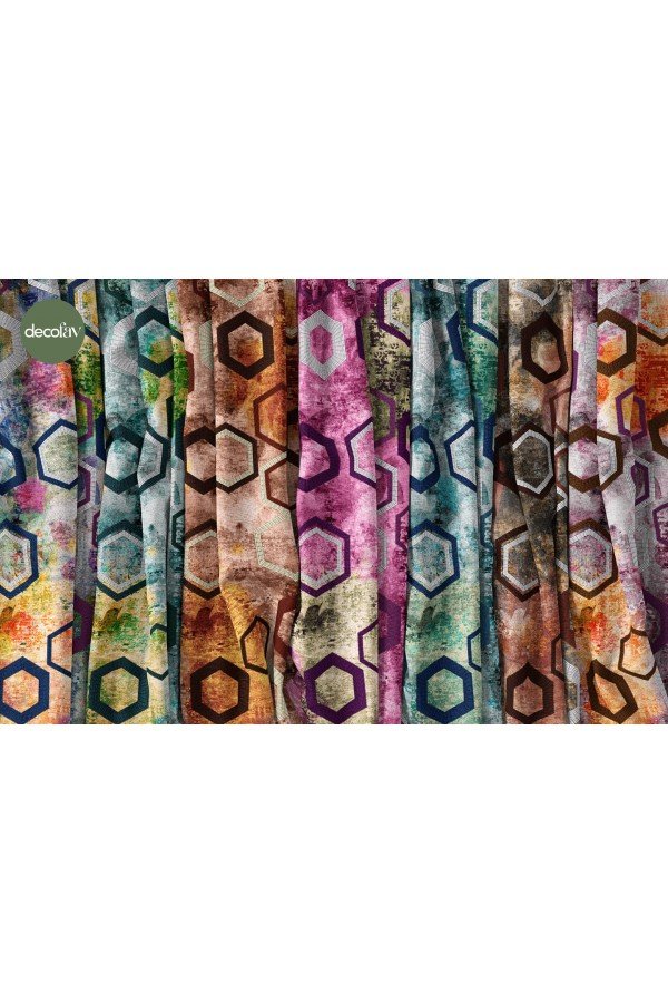 Abstrakt Geometrik Altıgen  Desenli Dijital Baskılı Kumaş